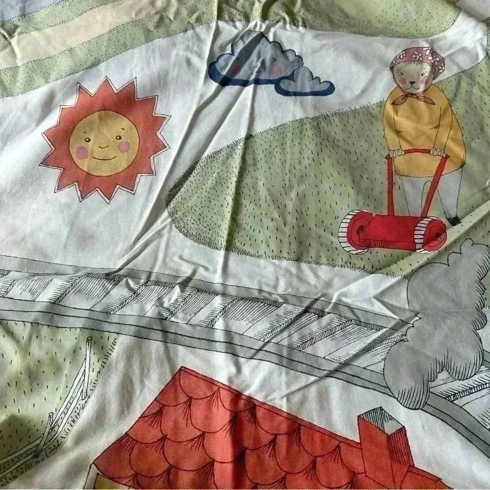 IKEA Utelek Reversible Twin Duvet Cover Trains Planes Animals Sun/Rain Whimsical